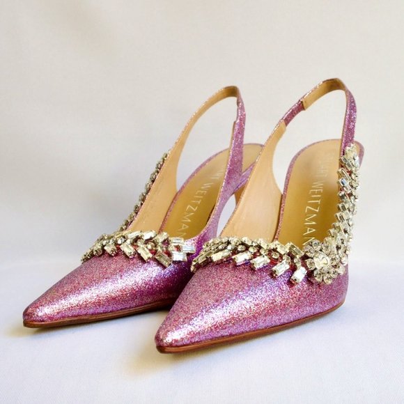 Stuart Weitzman Promise Embellished GlitterSlingback Pumps NWT Sole Protected - Picture 1 of 11